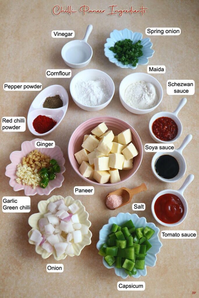 Ingredients of chilli paneer recipe 